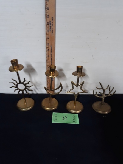 Brass Candle Sun Moon Stars Candle Sticks, Tree Ring Holder