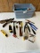 Small Blue Tote Full of Misc Tools/Klein Wire Snips, Hammers, ETC
