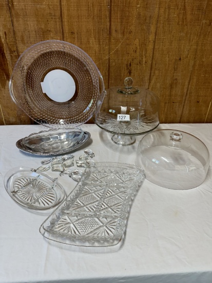 Box Lot/Glass Serving Trays, Dishes, ETC