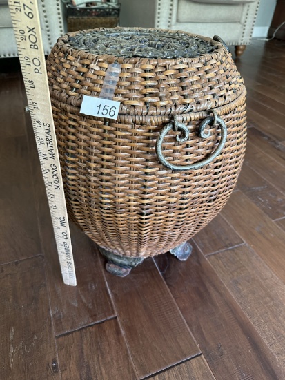 Decorative Lidded Basket with Metal Accents