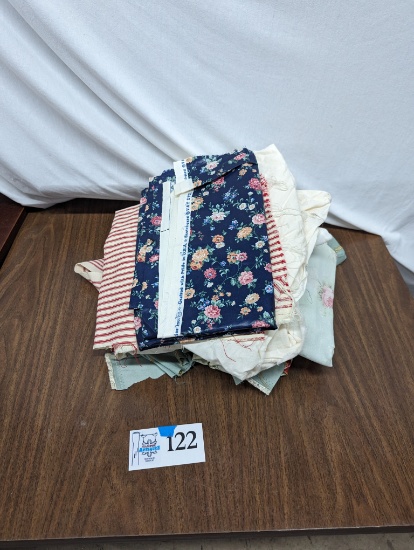 Fabric Lot, Floral on Blue, Red Striped, etc