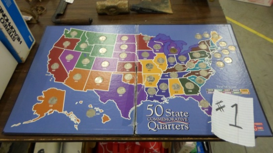 50 state quarters map, filled with all 50 quarters