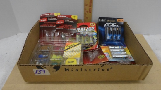 bulbs and batteries, mixed lot of auto bulbs and fuses and some high grade batteries