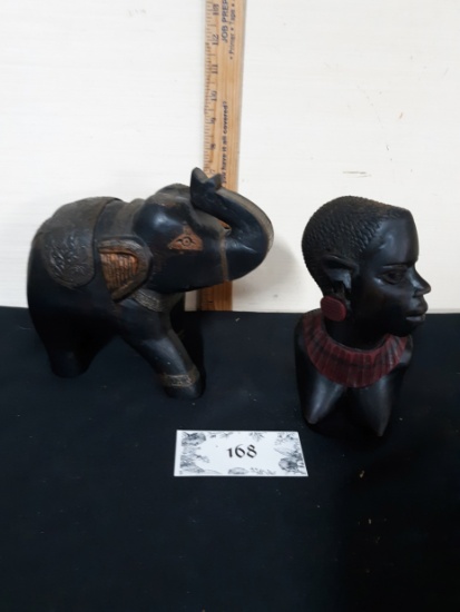 Wooden Carved Statues, elephant, head