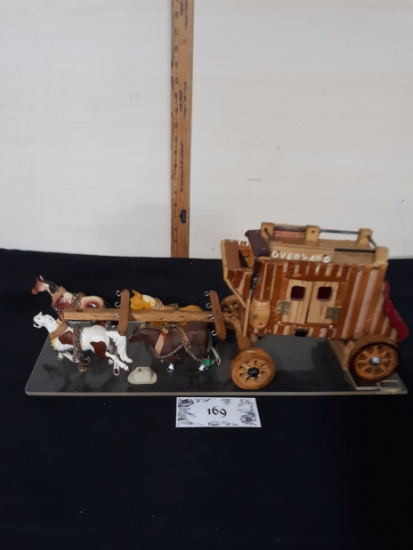 Handmade Stagecoach, horses on display