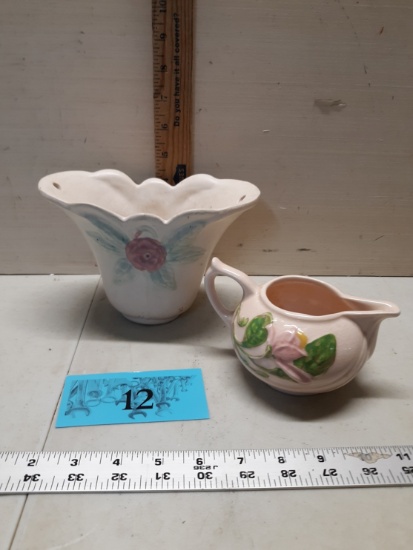 Hull Open Rose Vase, Hull Pink Magnolia Creamer
