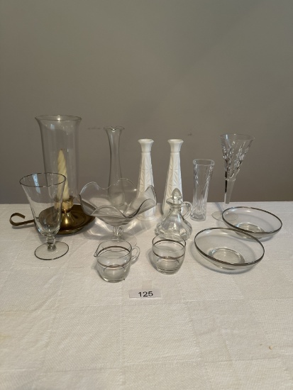 Box Lot/Misc Candleholders, Vases, Cream & Sugar Set, ETC