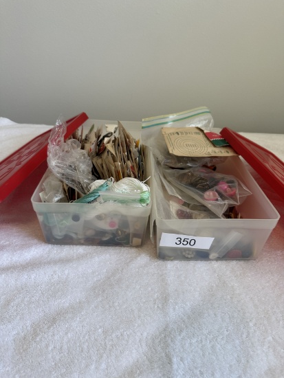 (2) Lidded Totes Full of Vintage Buttons, Other Buttons