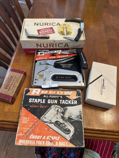Box Lot/Stapler, Knives, Cigar Box, ETC