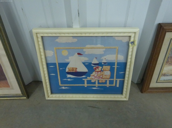 signed print, framed image of bears and sail boats 14x16 by wisler