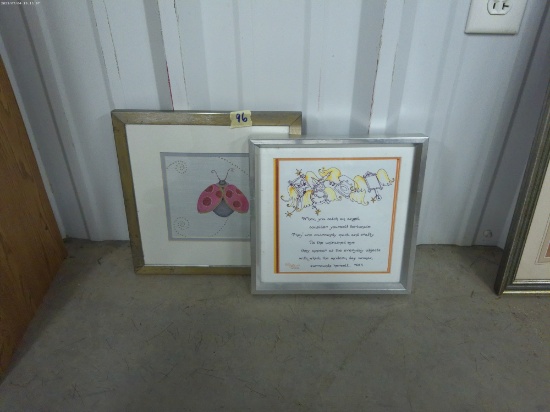 art, framed and matted painting of a ladybug and funny saying 10x10 and 11x11