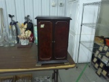 jewelry box with content, very nice heavy wood jewelry box with brass feet and handles 18.5in tall,