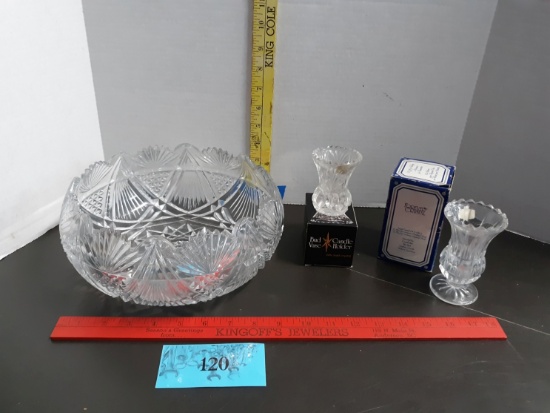 Crystal Bowl, Bud Vases