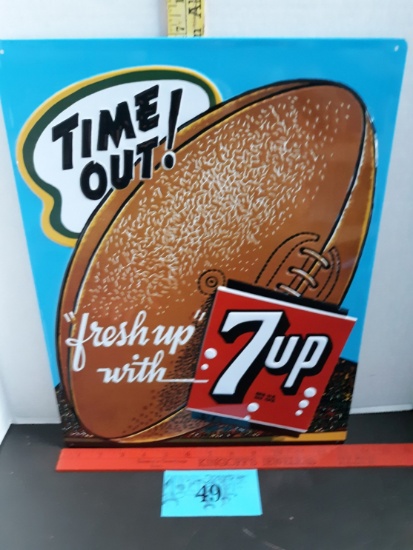 Metal 7-up Football Sign, New