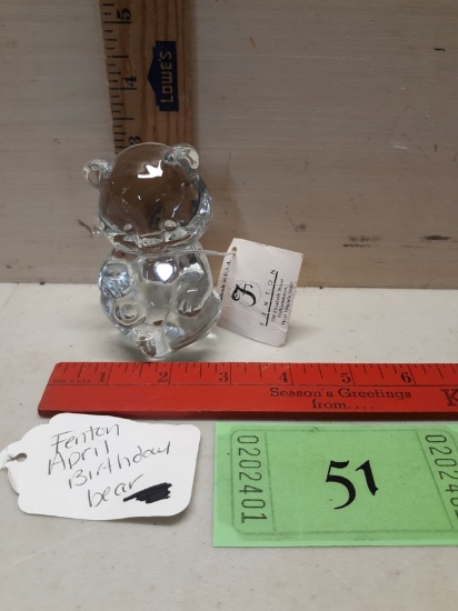 Fenton April Birthday Bear Clear Crystal Figurine