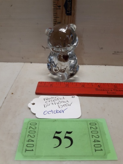 Fenton October Birthday Bear Clear Crystal Figurine