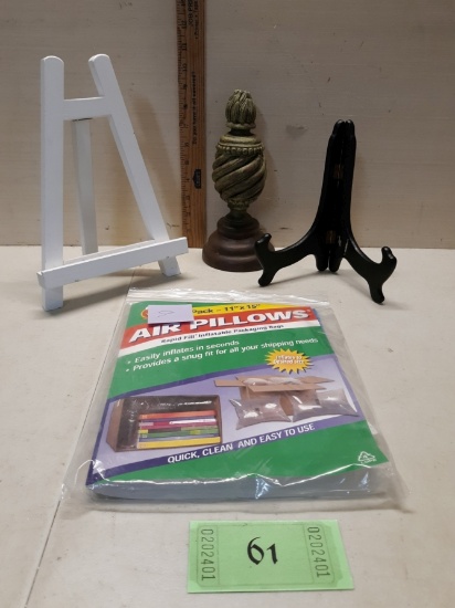 Misc Lot,  Easels, Air Pillows, Statue