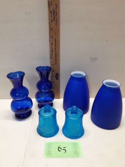 Cobalt Blue Vases, Blue Light covers, Blue Hobnail Candle Votive