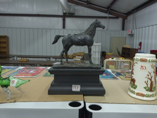 horse statue, vintage figure with repair on tail 8in wide and 11in tall