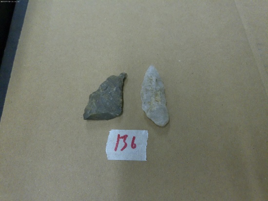native american artifacts, 2.5in spearhead and cutting tool from sc indian tribe