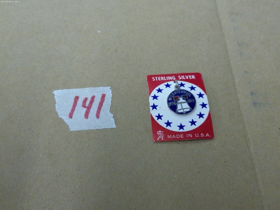 vintage sterling charm, american bicentennial charm on card 1776-1976