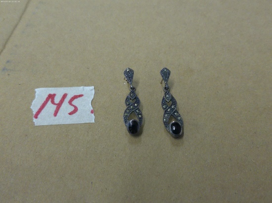 silver earrings, black onyx stones 925 4.8g
