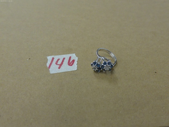 sterling cocktail ring, very nice with large blue and white stones size is 5 weight is 4.0g