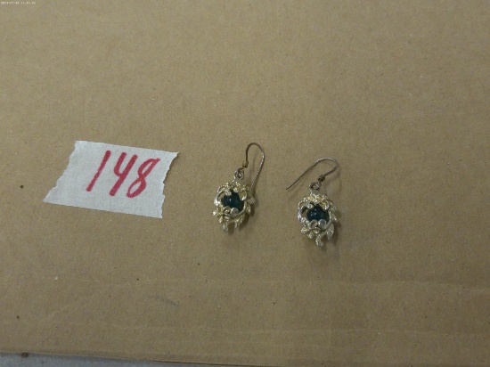 silver earrings, gold over silver 4.7g with nice green stone in each cage