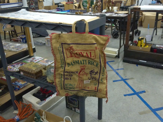 vintage rice sack tote bag, handmade tote bag made of a vintage royal basmati rice sack 16in deep an