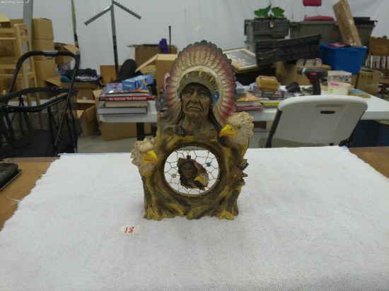 native american statue, warriors with eagles and a dreamcatcher in the center 11.5in tall