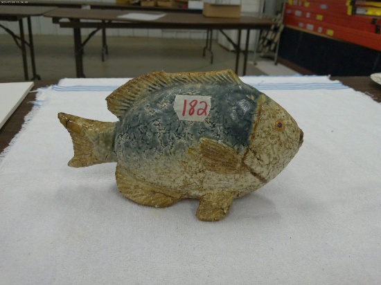 pottery, handmade fish 10in long and 5.5in tall