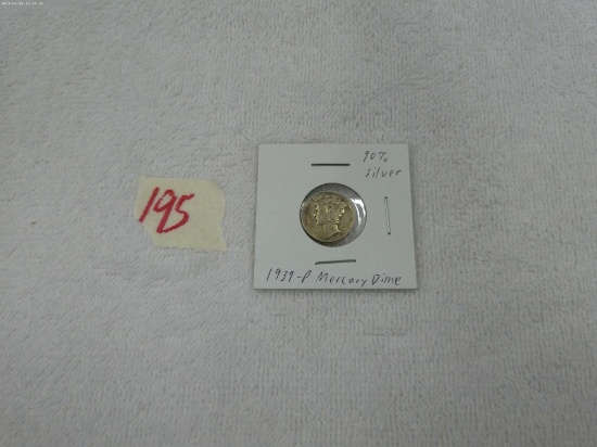 silver dime, 1939-P mercury dime in card