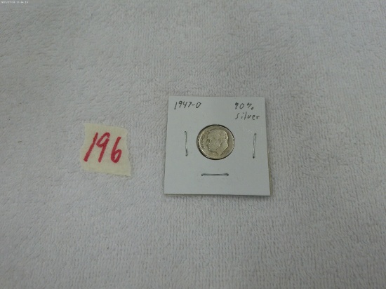 silver dime, 1947-D FDR dime in card