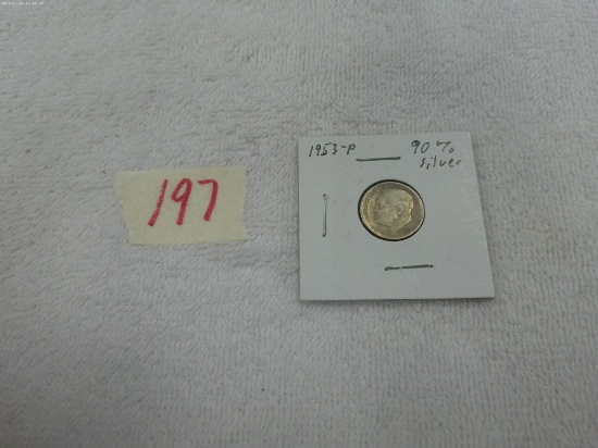 silver dime, 1953-P FDR dime in card