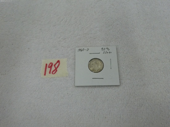 silver dime, 1960-D FDR dime in card