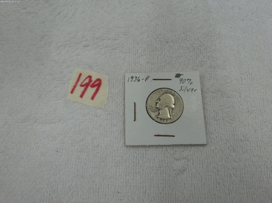 silver quarter, 1936-P in card