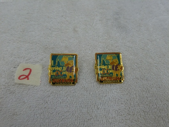 vintage fast food lapel pins, lot of 2 alexandria, VA outback steakhouse pins with the US captial sh