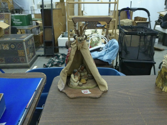 native american diorama, a family in their teepee 10in tall