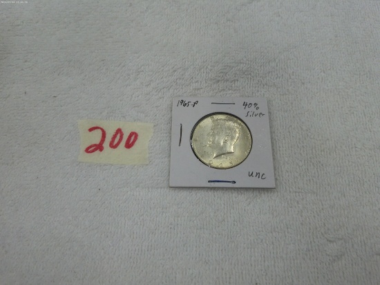 silver half dollar, 1965-P UNC in card