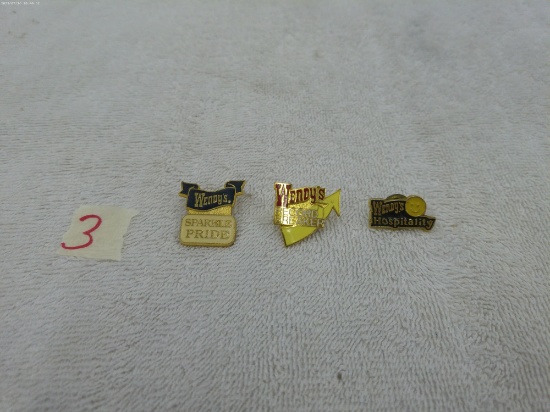 vintage fast food lapel pins, lot of 3 wendy's employee pins
