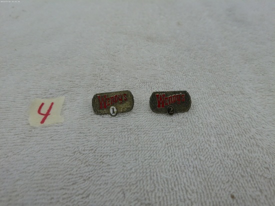 vintage fast food lapel pins, lot of 2 silverplate wendy's years of employment pins