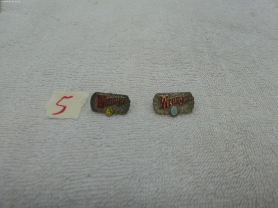 vintage fast food lapel pins, lot of 2 silverplate wendy's years of employment pins