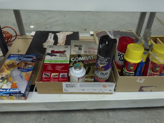 pest control, flying bug spray, bed bug spray, glue traps, and roach traps