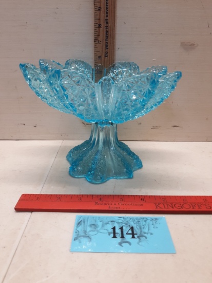 Vintage Aquamarine Compote Bowl