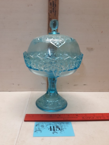 Vintage Aquamarine Compote Bowl on Stand