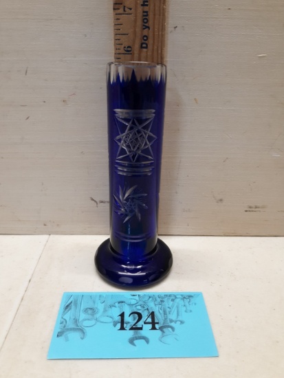 Antique Cobalt Blue Cut Clear Bohemina Victoria Bud Vase