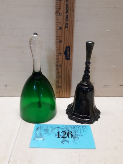 Silver Plate Bell, Vintage Green Glass Bell