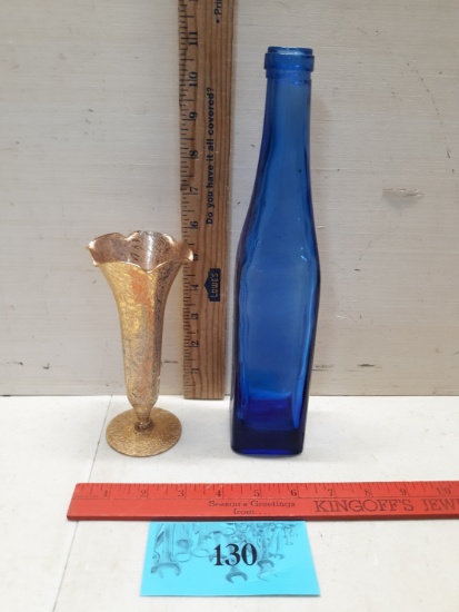 Vintage Fancy Lotus Bud Vase, Cobalt Blue Bottle