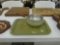 green enamelware, pot and ivy pattern serving tray is 14.5in long