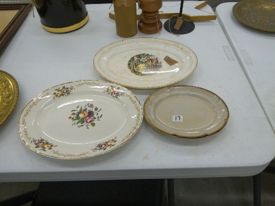 serving plates, lot includes two with 22k gold trim one vitctorian scene and one floral also a small